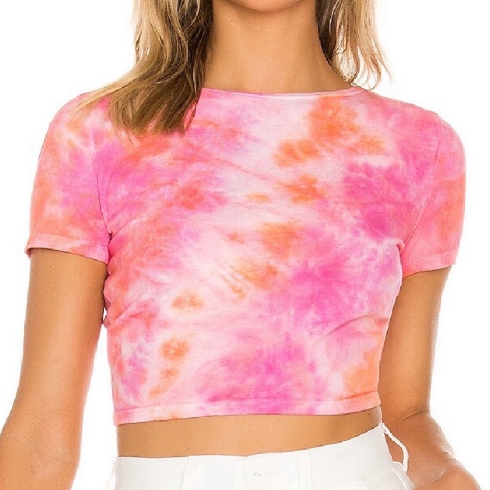 LOVERS & FRIENDS | Tie-Dye Pink Sunset & Orange Tie Crop Top Women’s Size XL
